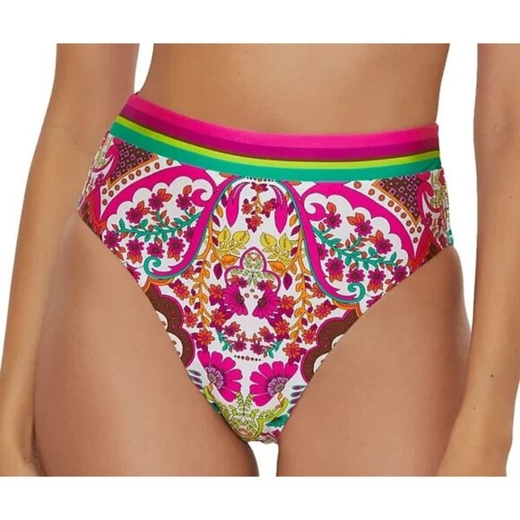 Trina Turk Women's Hawaiian-Print High-Waist Bikini Bottoms Pink Size 6 NWT $94 - Picture 1 of 12